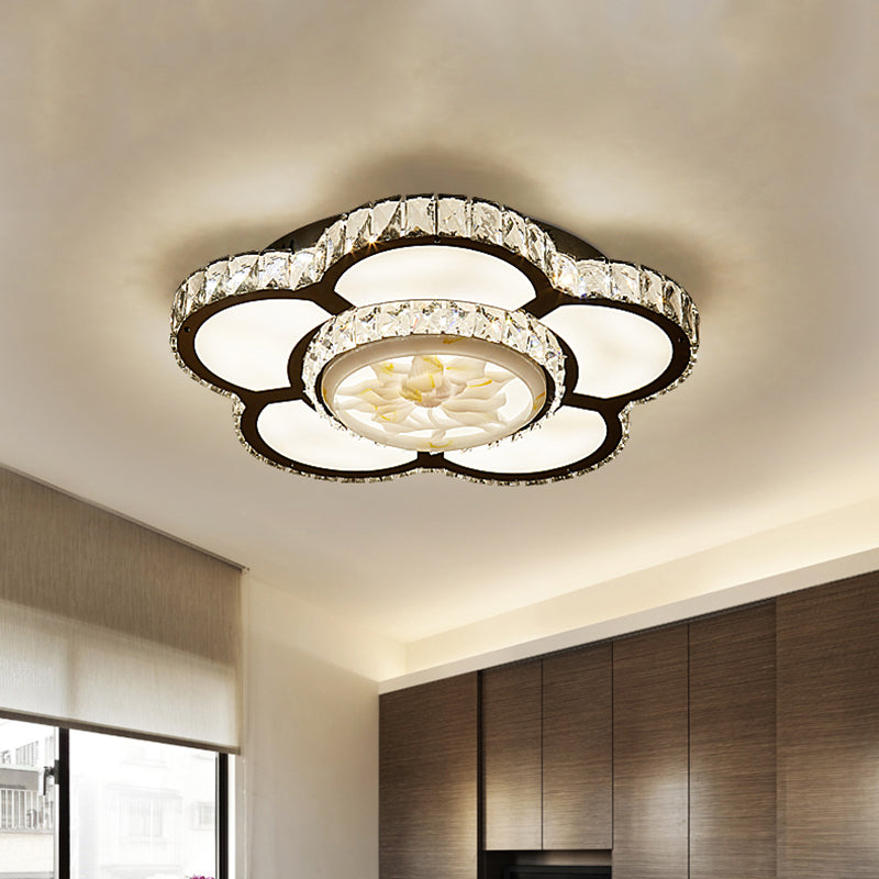 Sleek Led Semi Flush Mount Flower Ceiling Lamp With Beveled Crystal Shade - Chrome Finish
Or