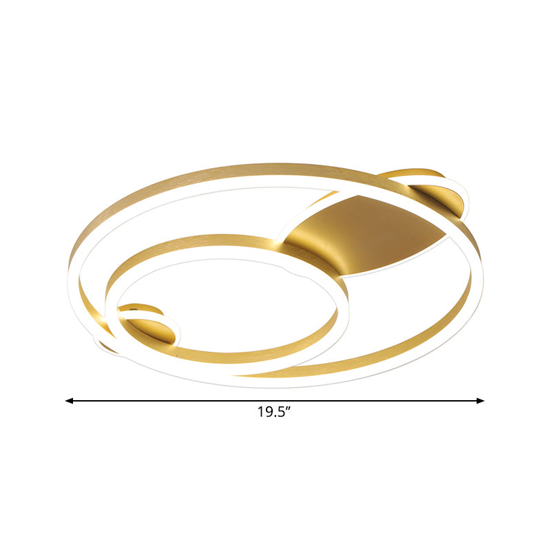 Contemporary Gold Led Flush Mount Bedroom Lighting - 16/19.5 Wide Ring Acrylic Shade In Warm/White