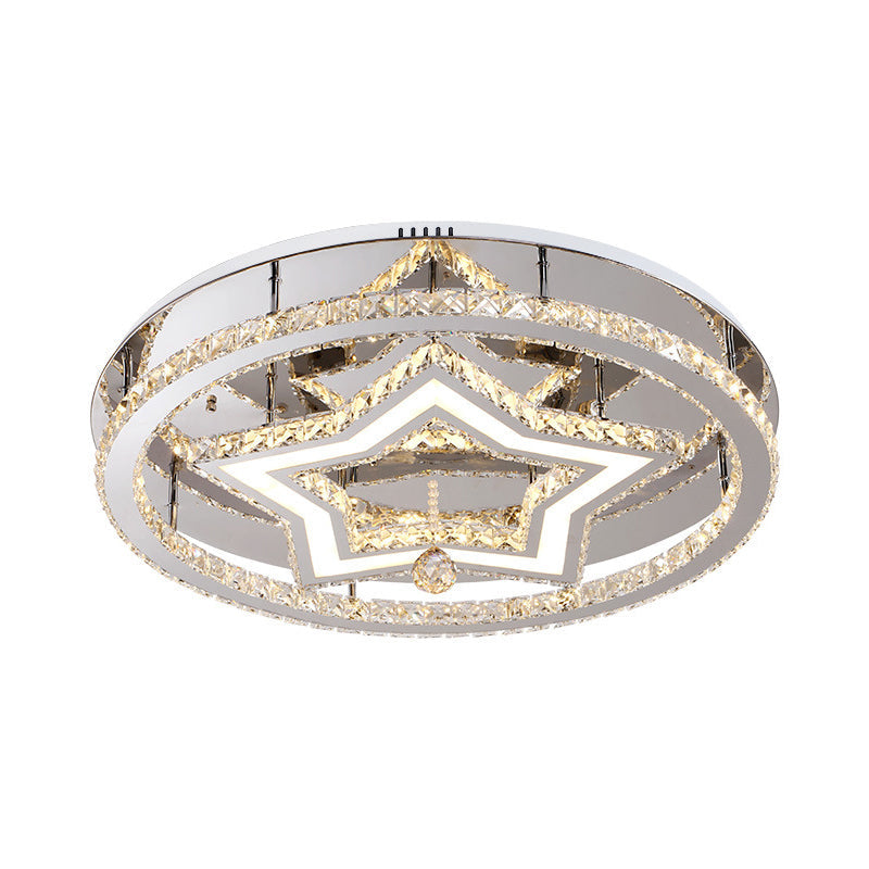 19.5’/23.5’ Star Crystal Semi Flush Mount Led Ceiling Fixture In Chrome - Warm/White Light