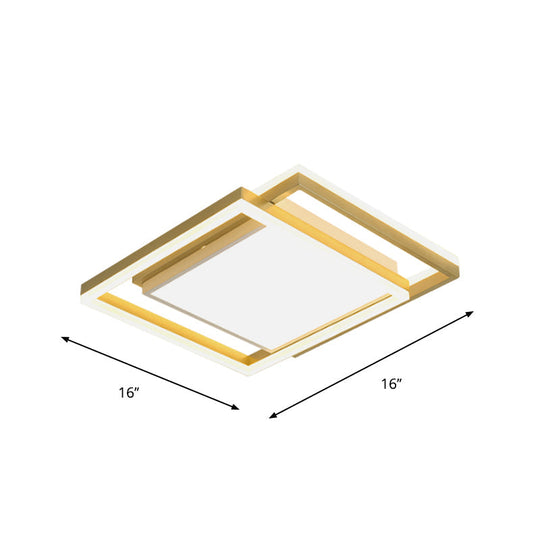 16/19.5 Gold Square Ceiling Flush Mount Led Metallic Flushmount Lighting Warm/White Light