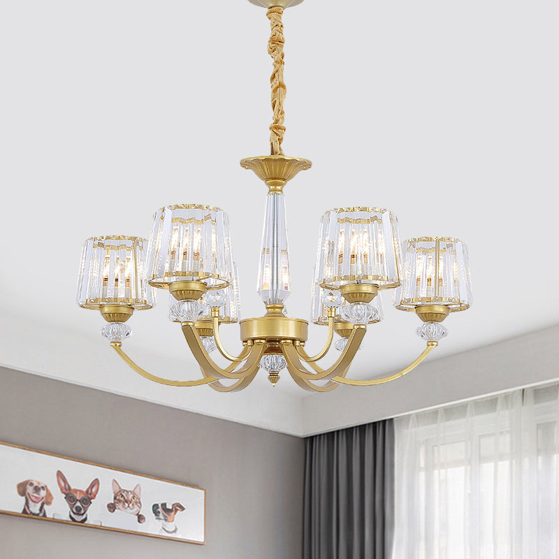 Modern Gold Crystal Block Chandelier - Barrel Design With 3/6 Lights Dining Room Lighting 6 /