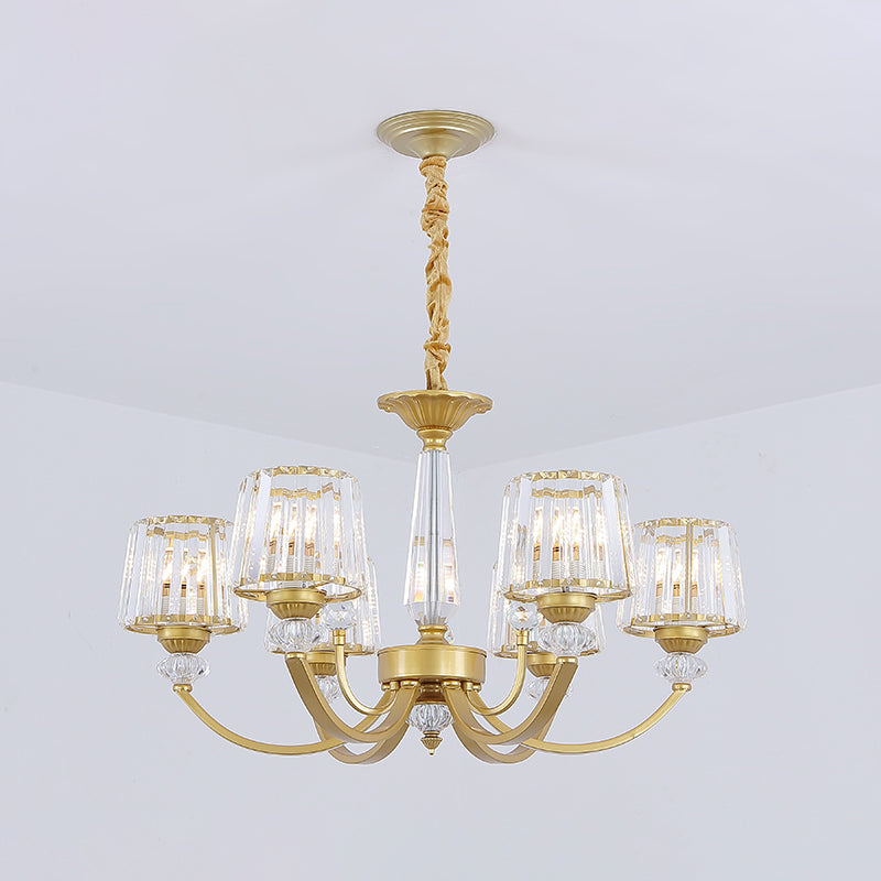 Modern Gold Crystal Block Chandelier - Barrel Design With 3/6 Lights Dining Room Lighting