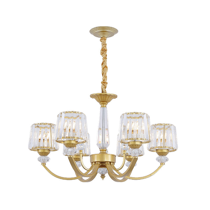 Modern Gold Crystal Block Chandelier - Barrel Design With 3/6 Lights Dining Room Lighting