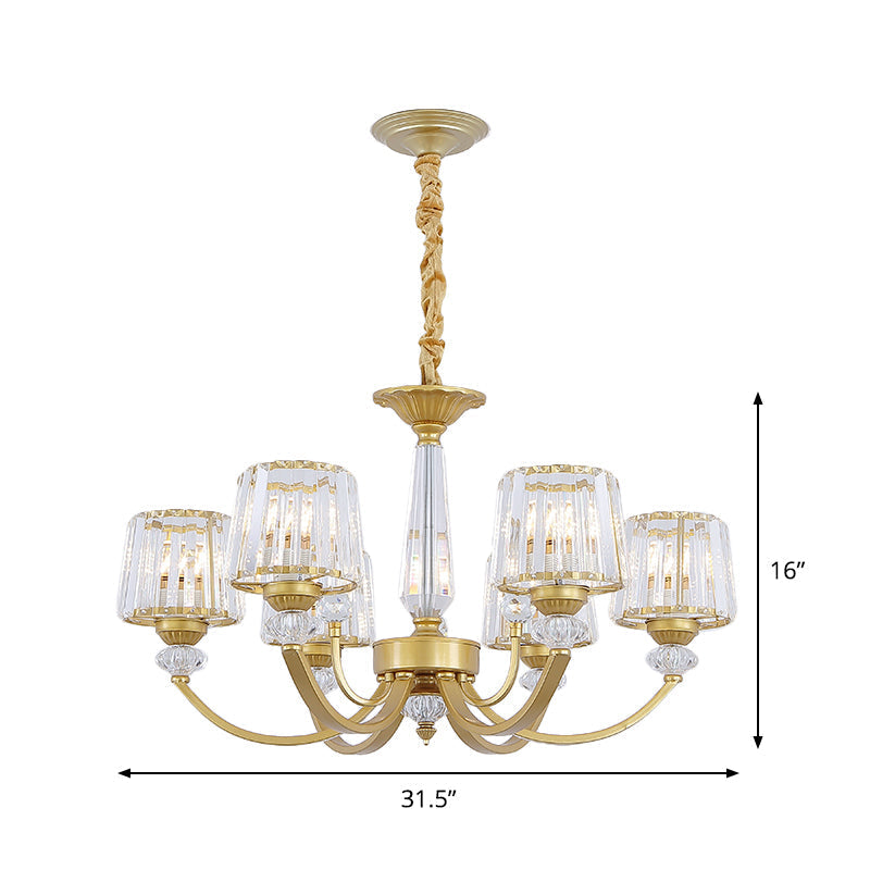 Modern Gold Crystal Block Chandelier - Barrel Dining Room Lighting 3/6 Suspended Pendant Lights