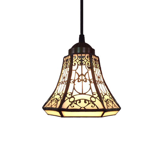 Tiffany Beige Stained Glass Mini Pendant Lamp For Stairs