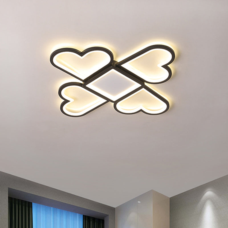 Contemporary Black/Pink Led Nursery Flush Mount Lamp With Heart-Shaped Acrylic Shade