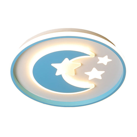 Kids Room Led Flushmount Lighting: Cartoon Moon And Star Acrylic Ceiling Light In Pink/Blue