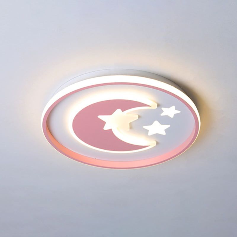 Kids Room Led Flushmount Lighting: Cartoon Moon And Star Acrylic Ceiling Light In Pink/Blue
