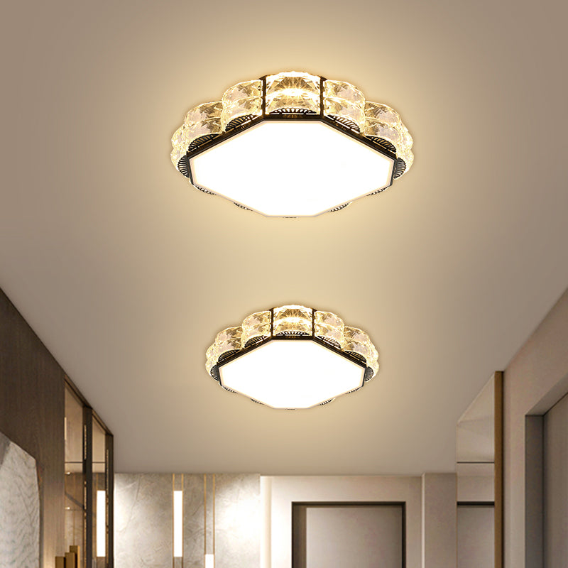 Minimalist Crystal Led Flush Lamp In Black/White: Square/Round Ceiling Mount Light Fixture
Note: