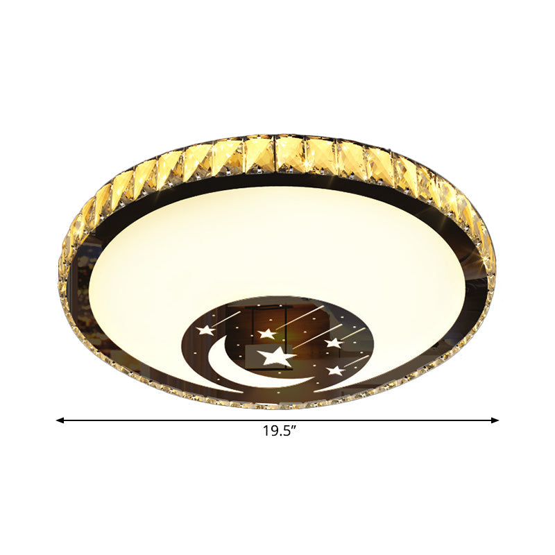 Simplicity Crystal Block Ceiling Mounted Light With Chrome Led Star & Moon Design