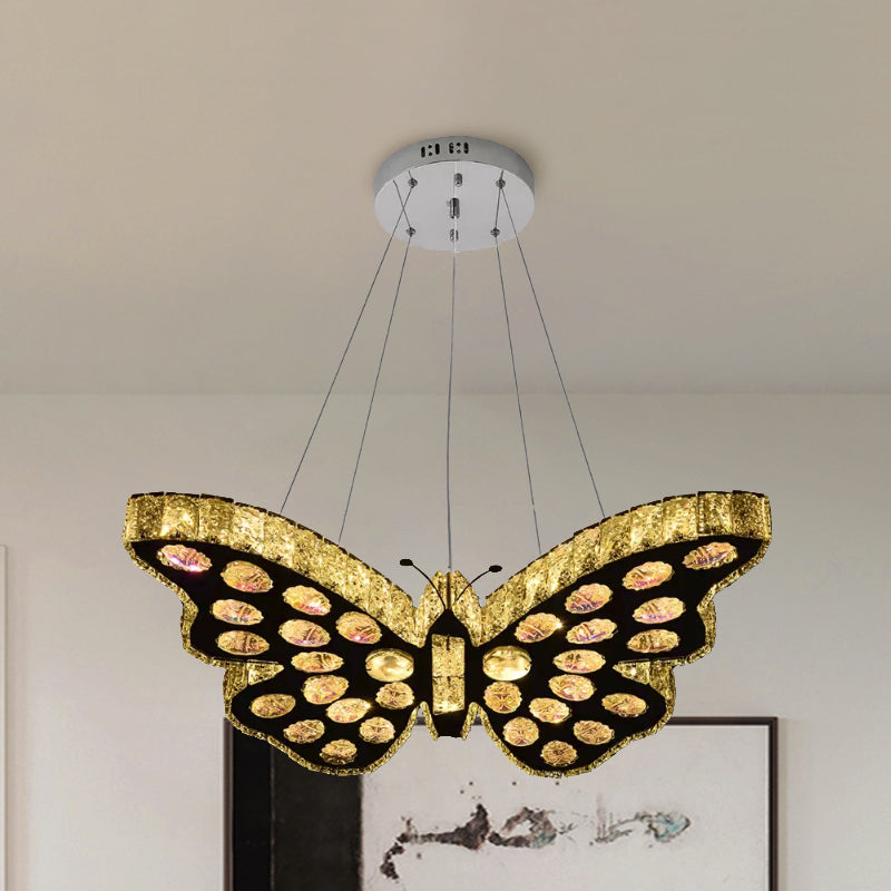 Modern Led Clear Crystal Butterfly Suspension Chandelier In Warm/White Light