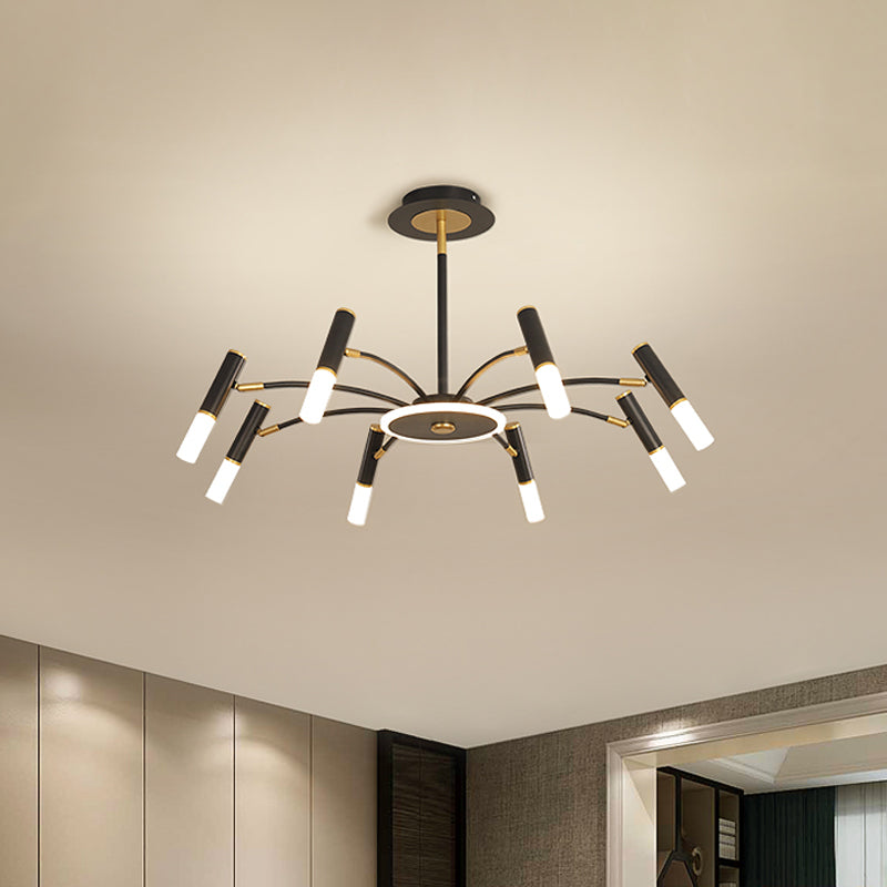 Retro Tube Metallic Chandelier - Black-Gold Suspension Lighting Warm/White Light (6/8/10 Heads)