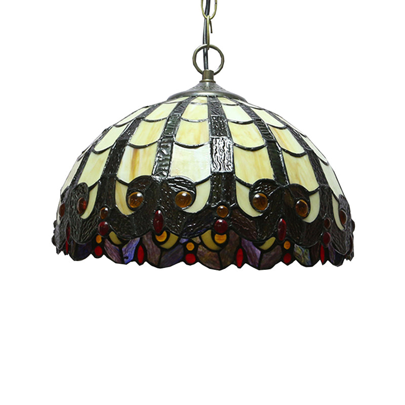 12’ W Stained Glass Tiffany Pendant Lamp - Adjustable Ceiling Lighting For Dining Room Beige