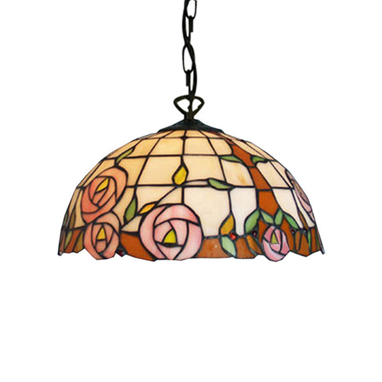 Bloom Tiffany Handcrafted Art Glass Pendant Light - 12’/16’ Wide Pink Down Lighting Fixture