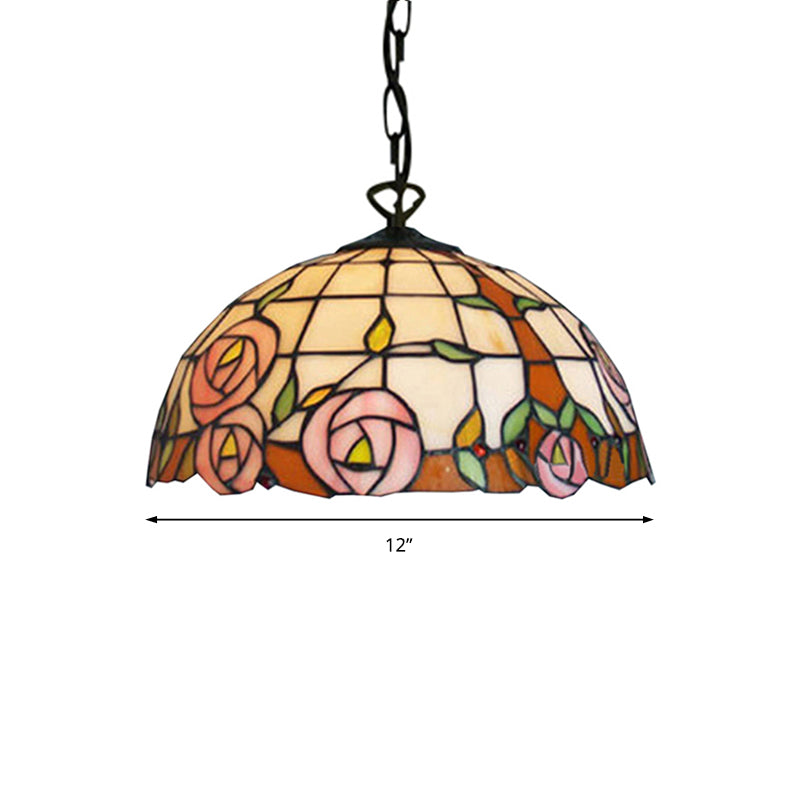 Bloom Tiffany Handcrafted Art Glass Pendant Light - 12’/16’ Wide Pink Down Lighting Fixture