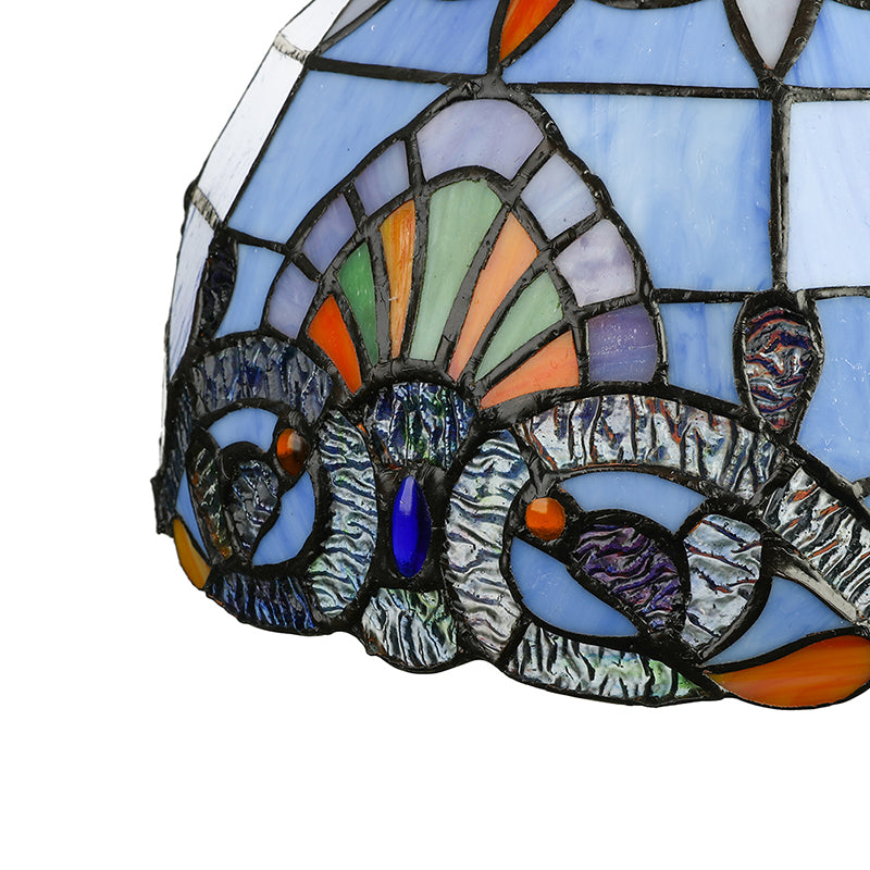 Tiffany Pendant Lighting For Kitchen Island - Sky Blue/Dark Blue Stained Glass Floral Ceiling