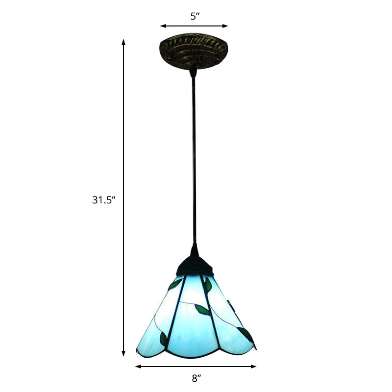 Tiffany Inspired Stained Glass Pendant Lamp Kit - Scalloped Design Blue/Beige 3 Bulbs Ideal For