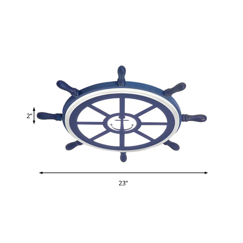 Blue Acrylic Flush Mount Nautical Style Ceiling Lamp - Slim Rudder Design For Kids Bedrooms