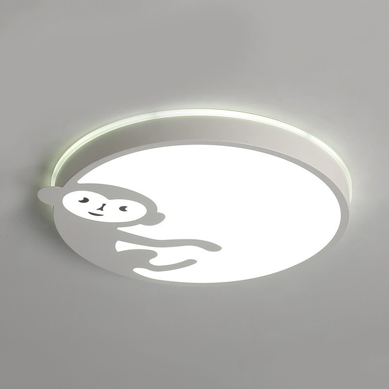 Child Bedroom Ceiling Mount Light With Monkey Design In White - Kids Fixture /