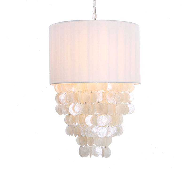 Modern Shell Hanging Pendant Lamp - 12’’/18’’ Dia Drum Light Kit 4 Lights White