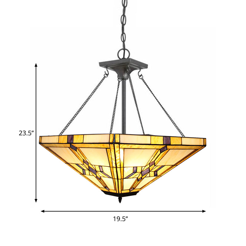 Vintage Tiffany Pyramid 19.5’/27.5’ Stained Glass Chandelier Pendant Light Beige Bedroom Décor
