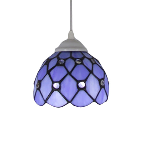 Tiffany Cut Glass Hanging Light Fixture For Bedroom - Beige/Light Blue/Dark Blue