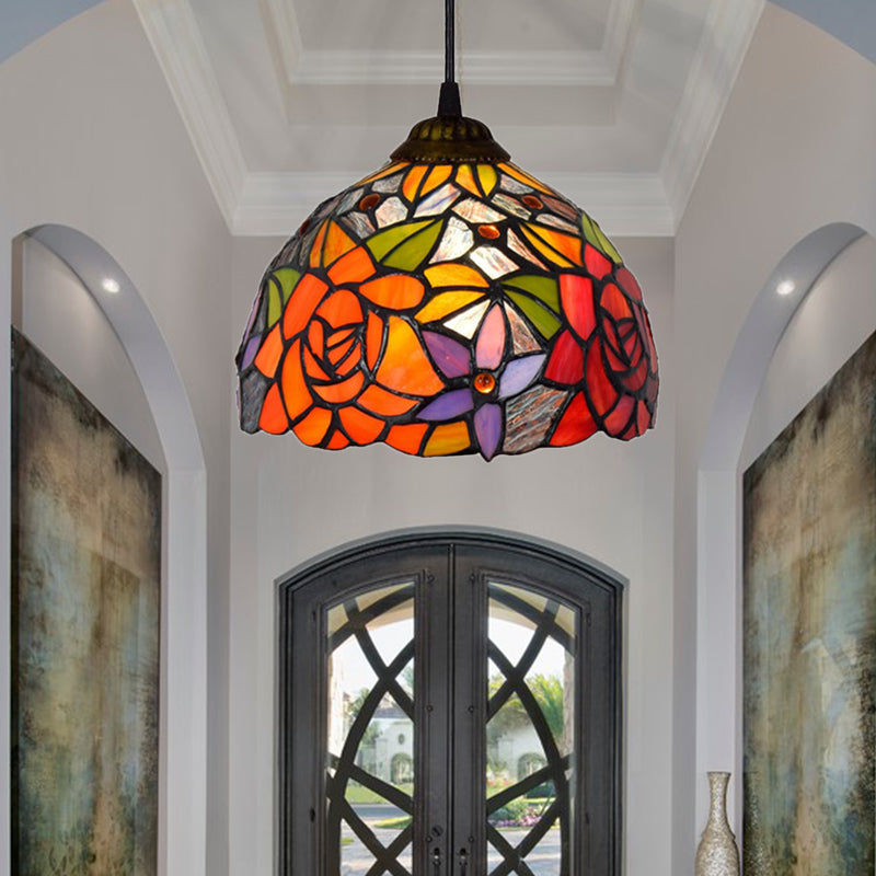 Blossom Orange Tiffany Pendant Light - Bedroom Ceiling With Cut Glass Shade