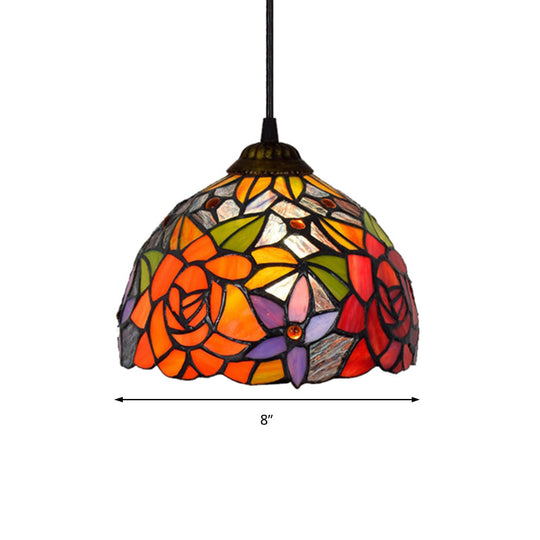 Blossom Orange Tiffany Pendant Light - Bedroom Ceiling With Cut Glass Shade