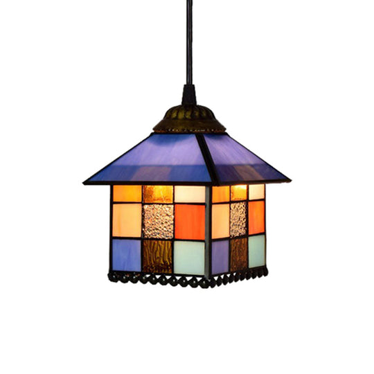 Tiffany-Style Blue Glass Pendant Lamp With Stainless Steel Shade - 6’ And 8’ Width Options