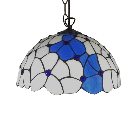 Baroque Blue-White Hand Cut Glass Pendant Lamp - Elegant Ceiling Hanging Light For Dining Room