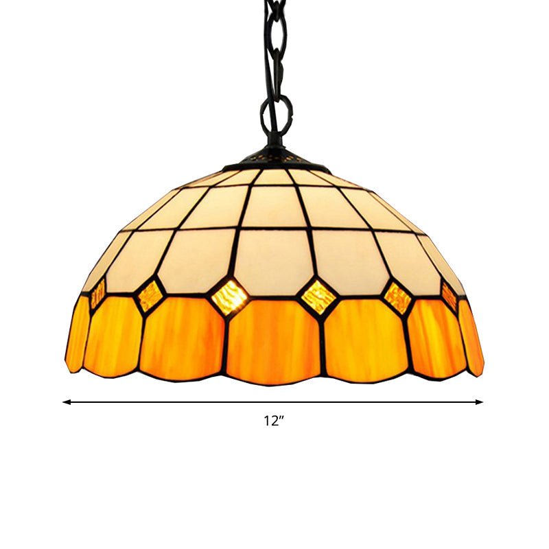 Yellow Stained Glass Tiffany-Style Pendant Light For Living Room