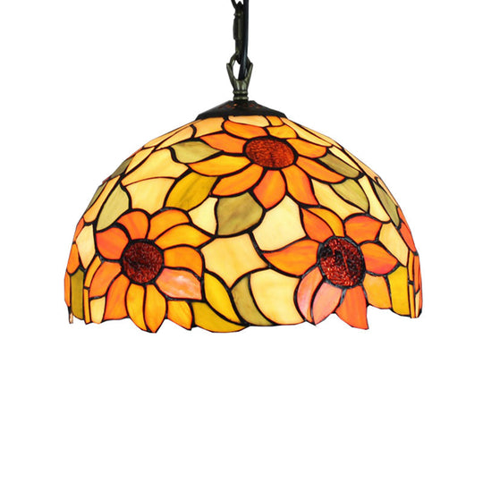 Tiffany Ceiling Pendant Light | Elegant Sunflower Orange Glass Shade Ideal For Living Room