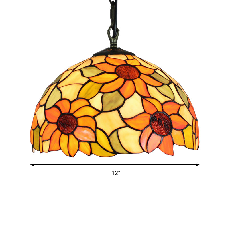 Tiffany Ceiling Pendant Lamp – Sunflower Orange Glass Shade 1 Bulb For Living Room Hanging