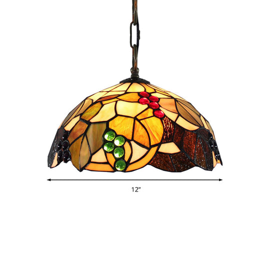 Tiffany-Style Grape Pendant Lighting - 12’/16’ Wide 1-Head Brown Cut Glass Ceiling Light