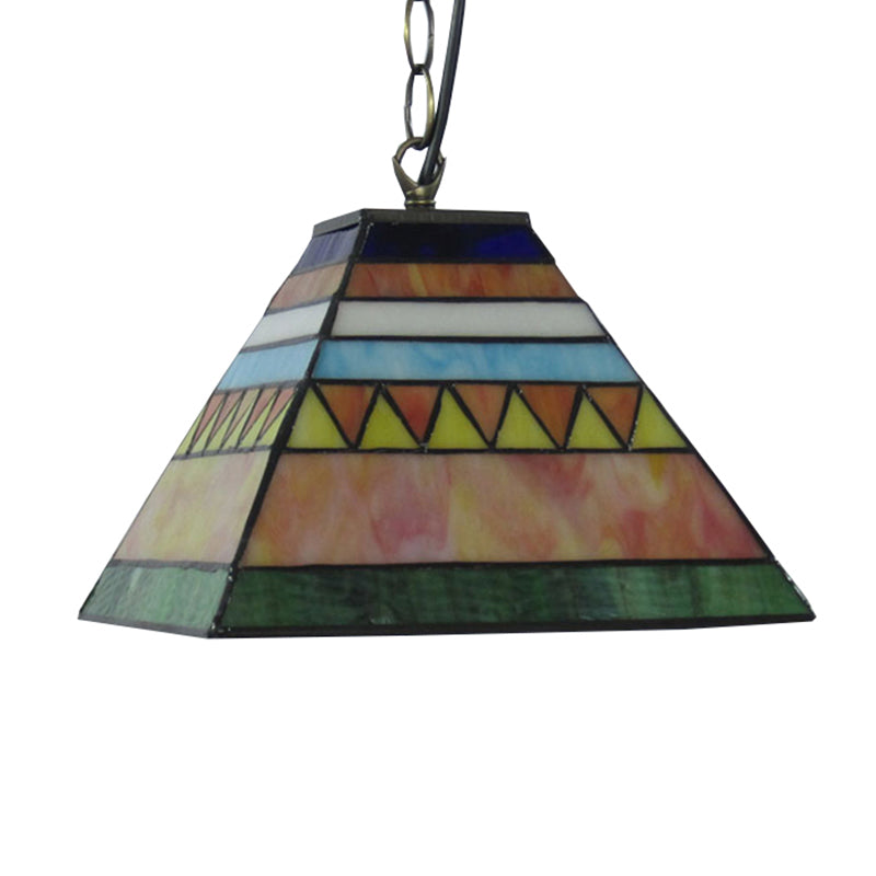 Tiffany Geometric Stained Glass Ceiling Lamp - Single Light Pendant For Bedroom (Pink/Green)
