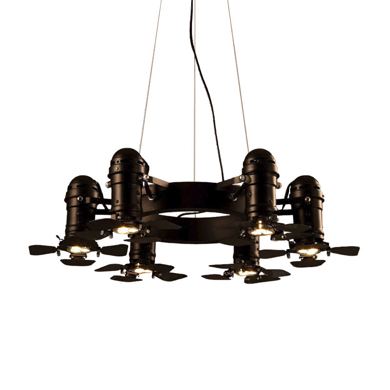 Vintage Style Chandelier Light Fixture - Metallic Black Finish Shaded 6 Lights Hanging Design