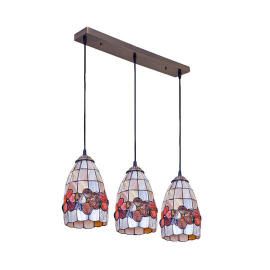 Baroque Shell Bell Pendant Light With 3 Yellow Bulbs And Linear/Round Canopy