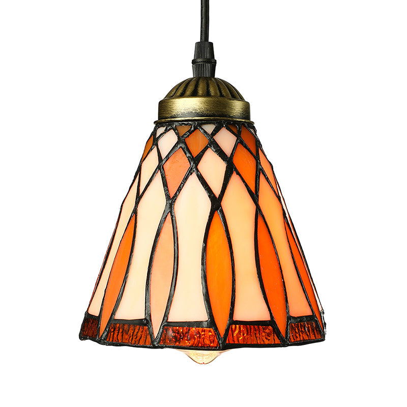Tiffany Hand Rolled Art Glass Cone Shape Hanging Lamp Kit - 1 Light Brown Suspended Fixture For
