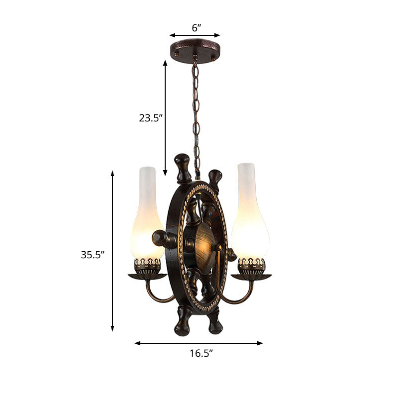 Industrial 2-Light Pendant With White Glass Bottle Shades - Oil Rubbed Bronze Chandelier