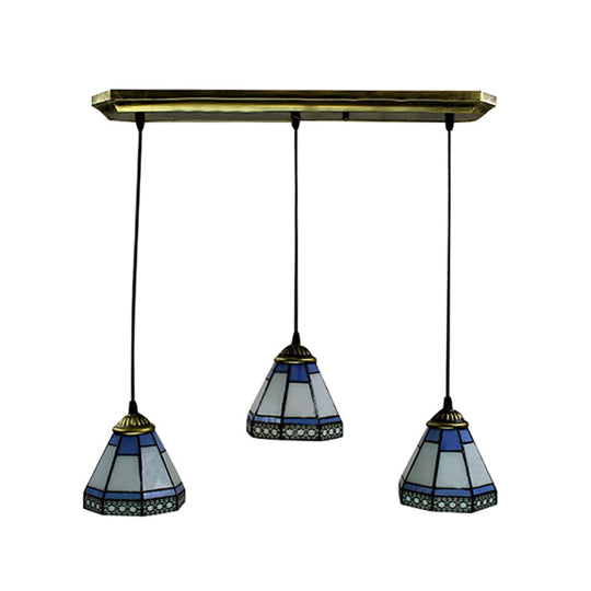 Tiffany-Style Stained Glass Swag Lamp: Blue & White Cluster Pendant Light (3 Heads) With Canopy
