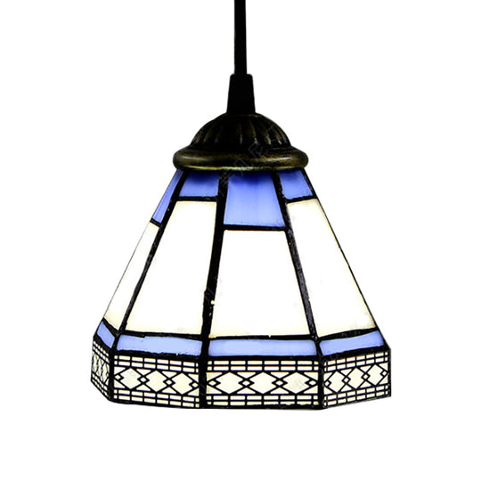 Tiffany-Style Stained Glass Swag Lamp: Blue & White Cluster Pendant Light (3 Heads) With Canopy