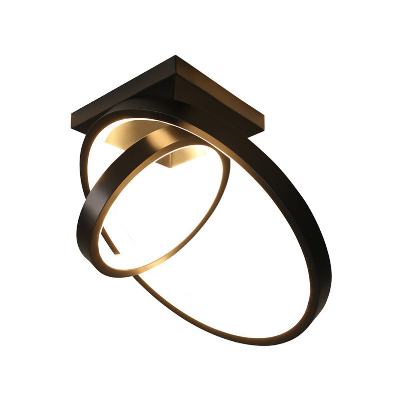 Minimalist Led Flush Light With Dual Rings - Ceiling Mount Warm/White Black/White