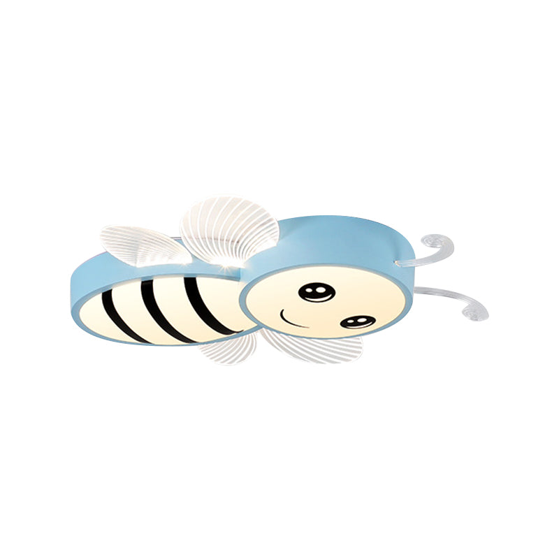 Bee Flush Mount Led Ceiling Lamp For Kids’ Bedroom - Pink/Yellow/Blue Plastic Fixture