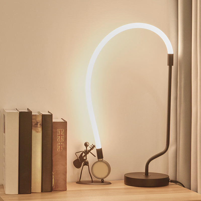 - Black Led Bedside Desk Lighting Modernist Nightstand Light With Gooseneck Plastic Shade