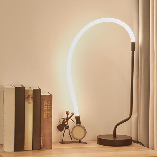 - Black Led Bedside Desk Lighting Modernist Nightstand Light With Gooseneck Plastic Shade