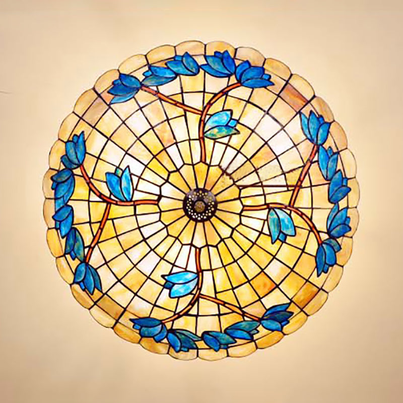Vintage Stained Glass Ceiling Light Fixture - 4 - Light Semi Flush Mount For Dining Room Tulip