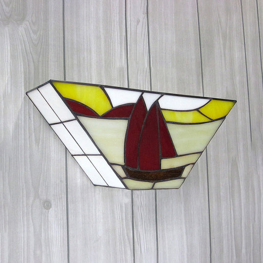 Sailboat Stained Glass Nautical Wall Sconce - Trapezoid Mount Light For Outdoor Use
With This