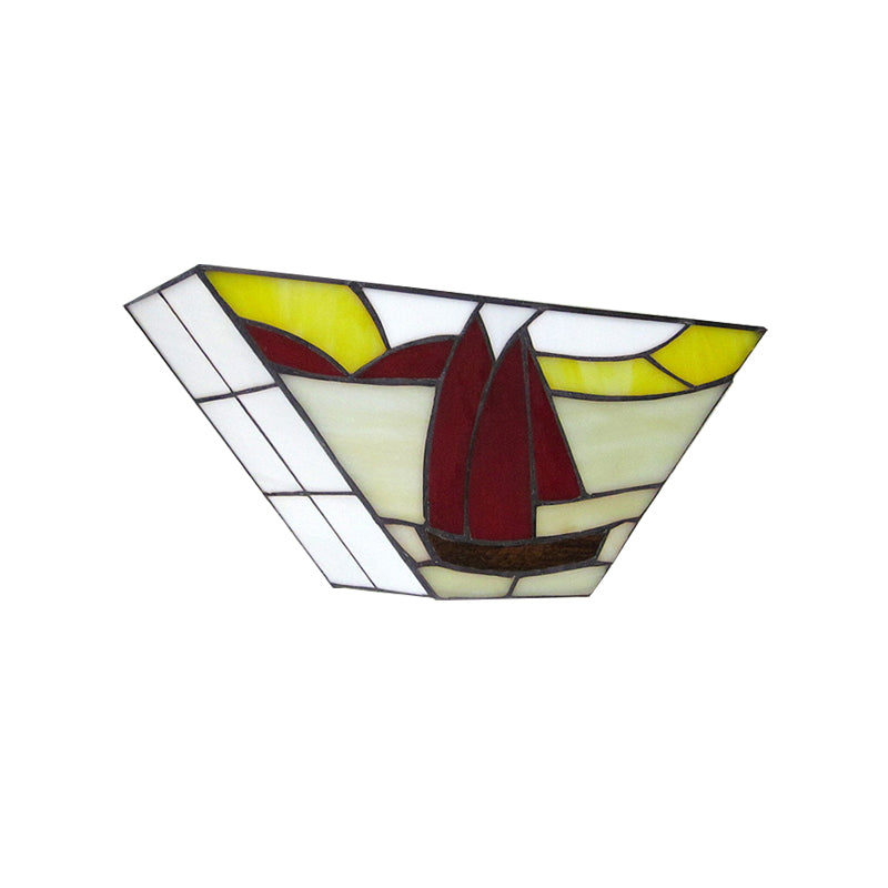 Sailboat Stained Glass Nautical Wall Sconce - Trapezoid Mount Light For Outdoor Use
With This