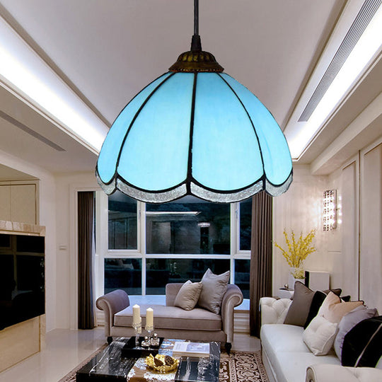 Tiffany Scalloped Down Mini Pendant Blue Glass Ceiling Lamp For Living Room