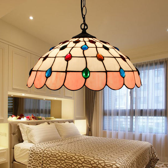 Tiffany Hand Rolled Art Glass Ceiling Light - Single Dome Pendant For Bedroom In Pink/Light